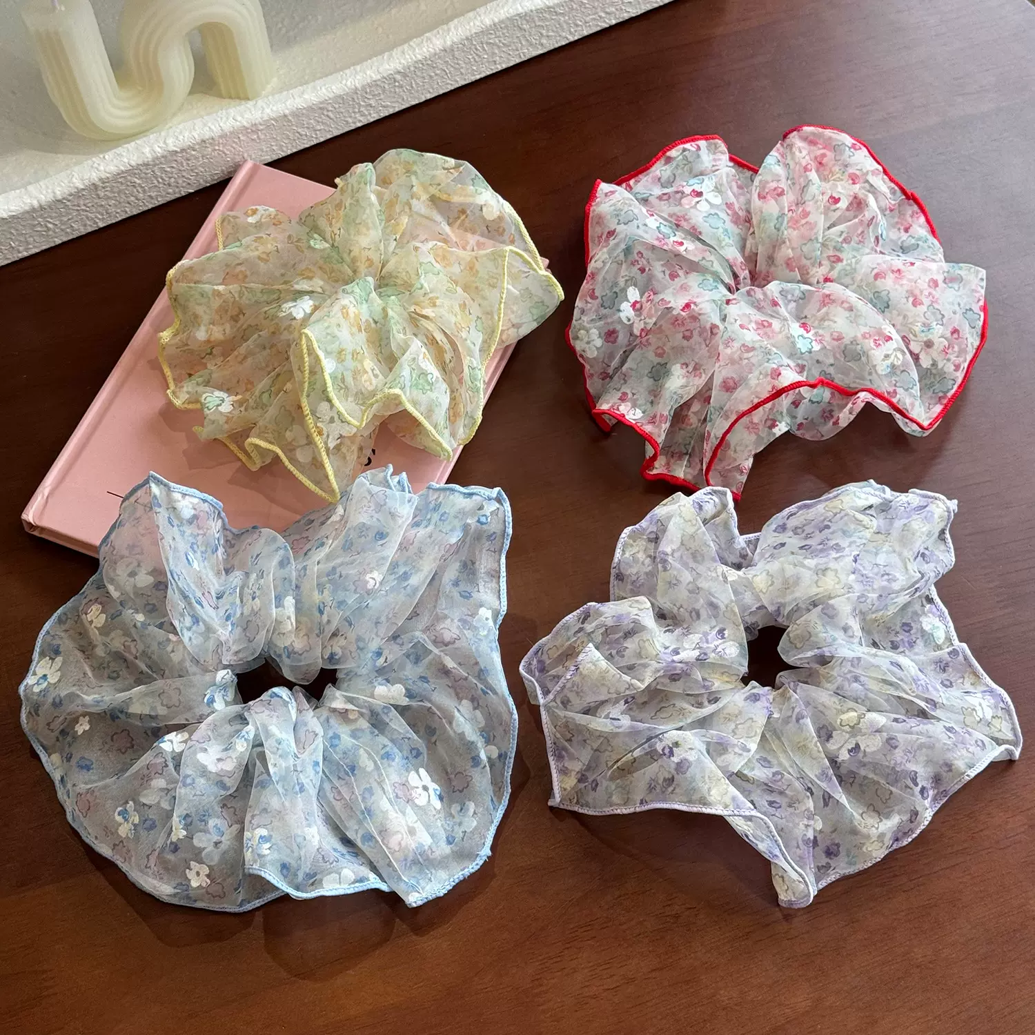 韩国蓬松头绳蕾丝网纱皮筋小清新超大碎花发圈女高级感扎头发头饰