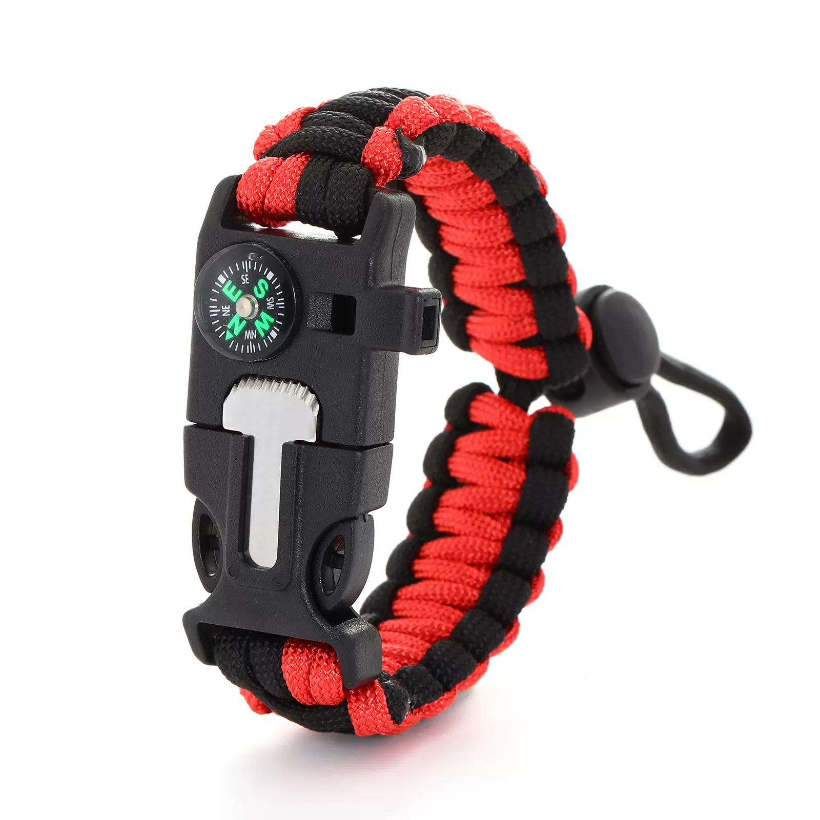 五合一七芯伞绳编织指南针扣可调节手环户外求生工具打火石手链