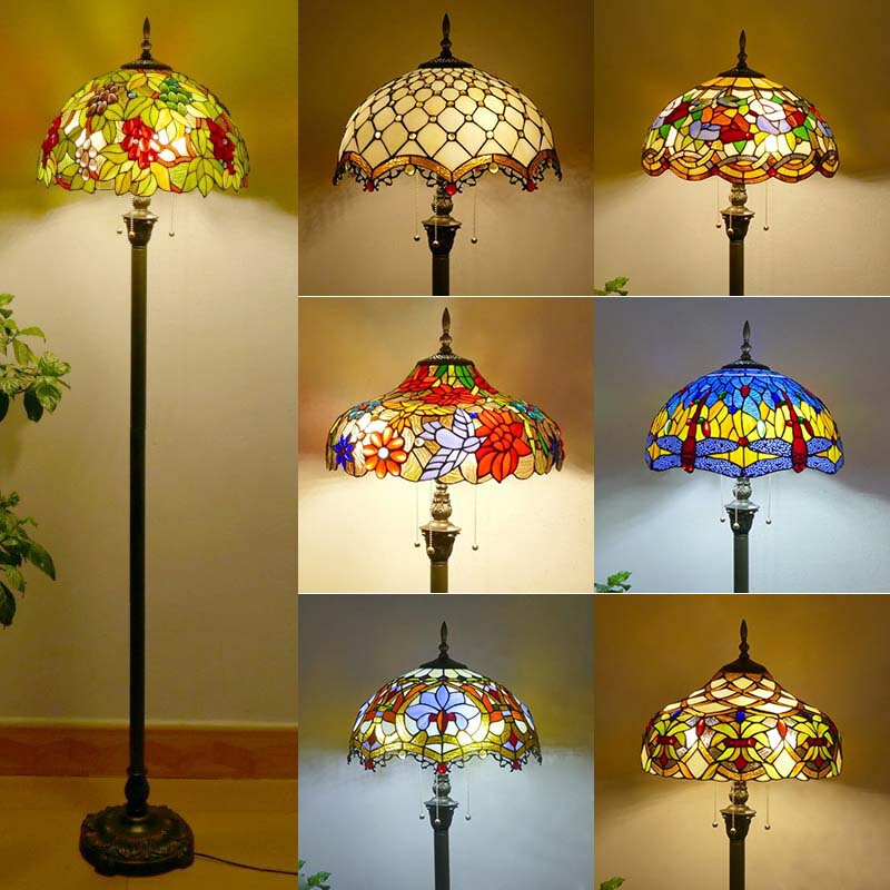 Factory Vintage Tiffany Floor Lamp Living Room Nordic ins Style Stained Glass Floor Lamp Bedroom Study Lamp