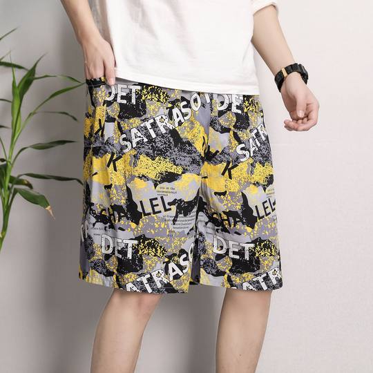 Cotton Silk Pajama Pants Men's Summer Thin Large Size Loose Shorts Casual Breathable Flower Pants Outer Wear Half Beach Pants