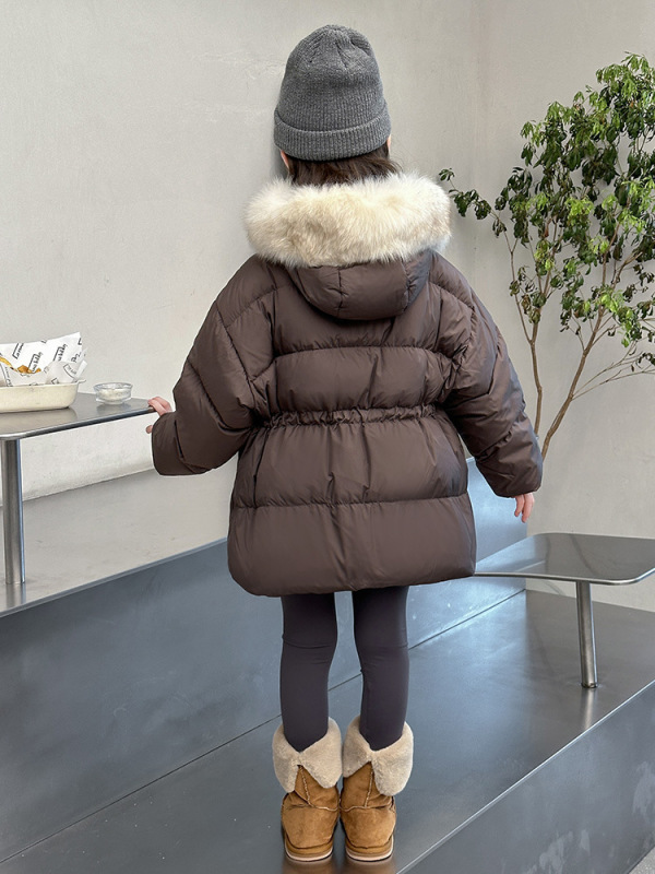 子供用冬用綿入りコート、厚くて暖かい、無地、大きなファー襟のダウンコート、女の子用、防寒冬服、トレンディ|undefined