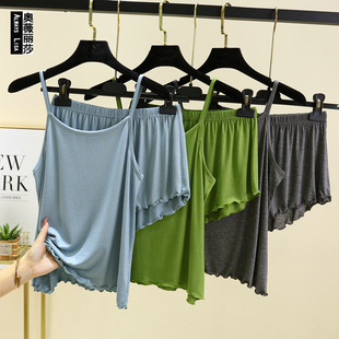 Modal Pajamas suit Women's Summer Sling Casual Shorts Base Shirt Loose Home Clothes Two-piece Set