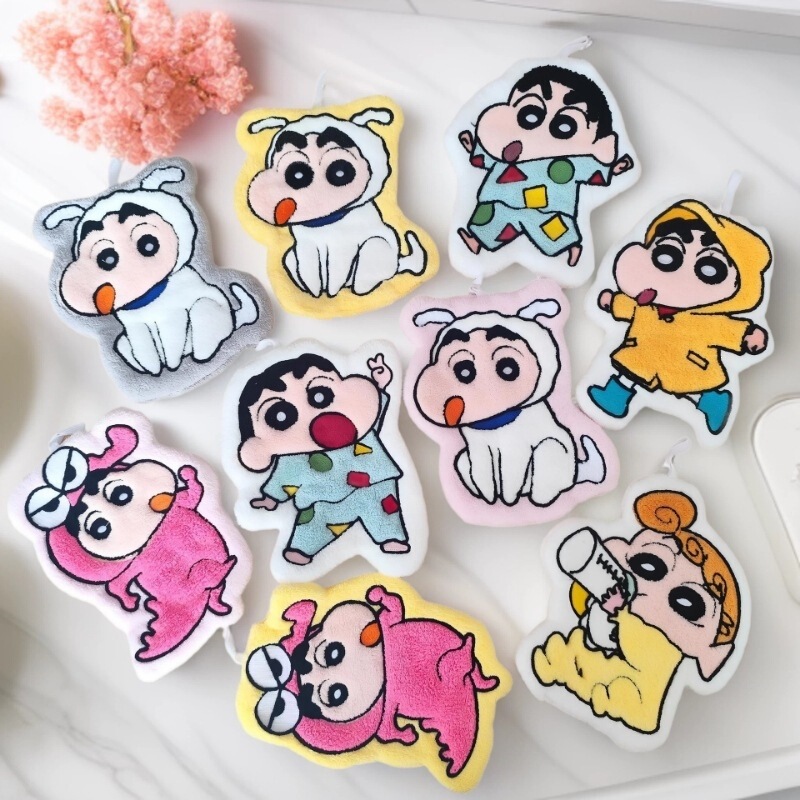 Cartoon Shin-Chan Coral Fleece Hanging Hand Towel, Soft and Absorbent, for Home Use, Washbasin, Kitchen, Versatile Decorative Small Hanging Towel