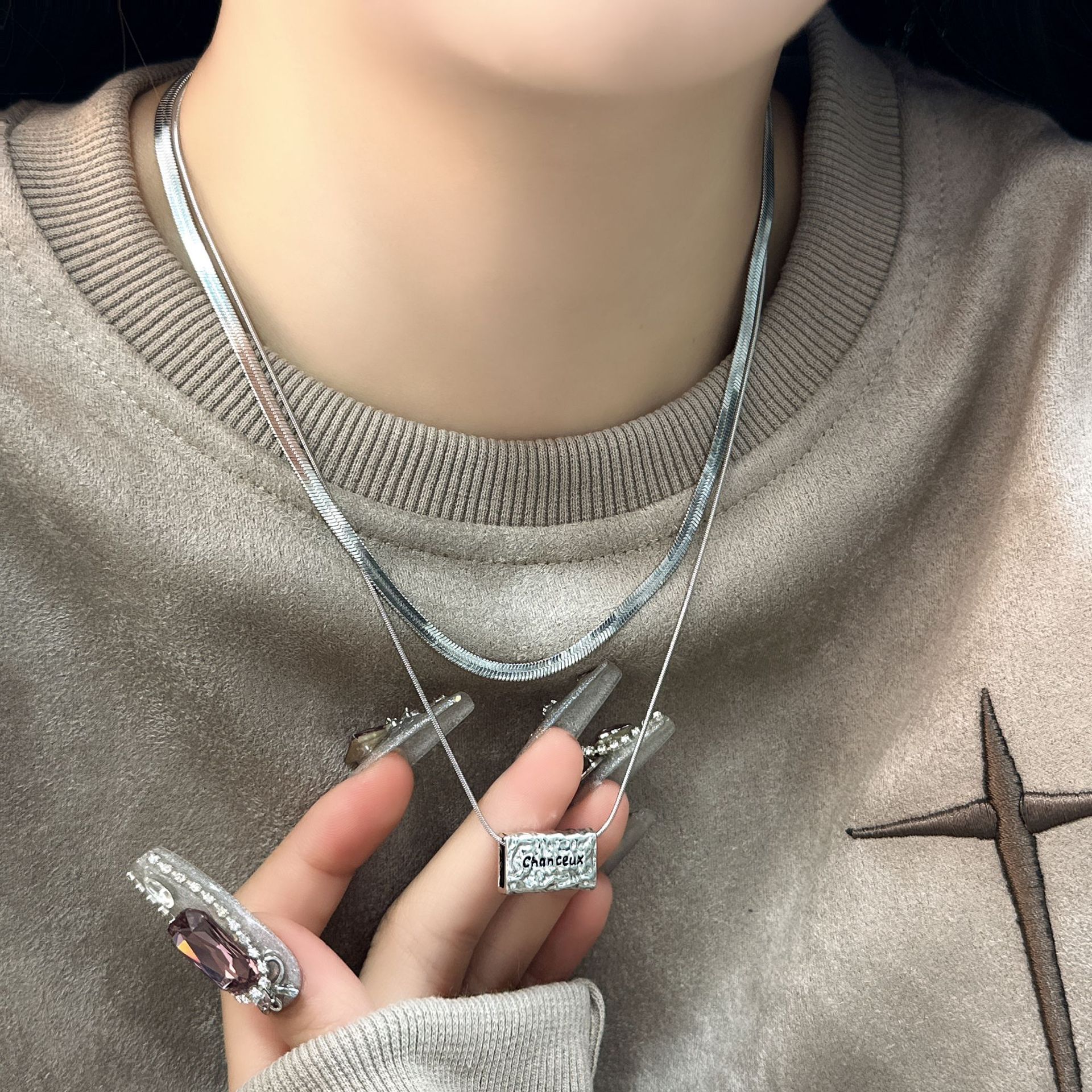 疊戴風 甜酷鈦鋼項鍊不掉色女 百搭高級感 辣妹衛衣T恤鎖骨鏈配飾