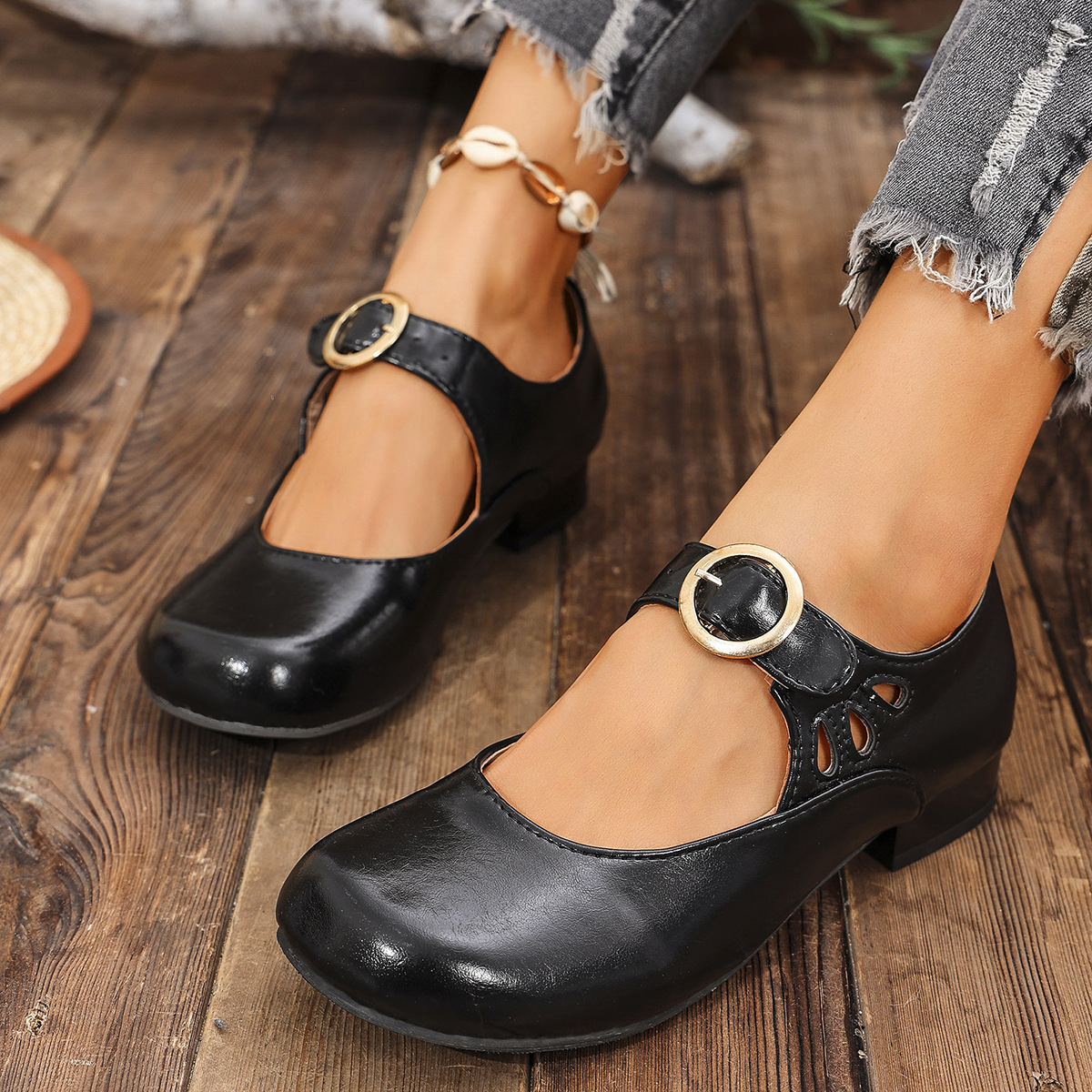 2025 Spring New Women's Shoes Single-layer Shoes All-match Low-heel Round-toe plus size Shoes Women's Shoes Mary Jane