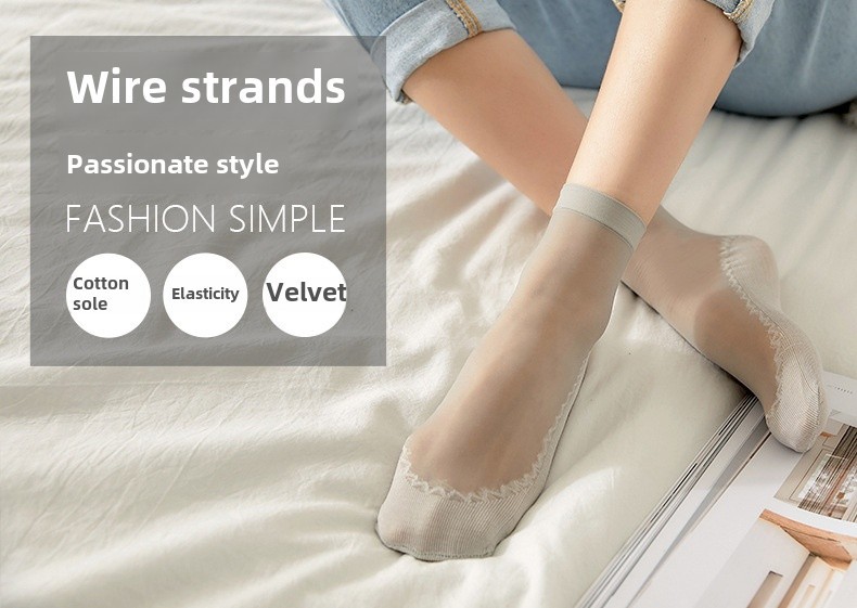 Calze sottili in cotone primaverili ed estive calze corte da donna calze da donna antiscivolo anti-uncino assorbenti del sudore calzini da donna in filo di acciaio nero_voghion.com
