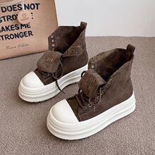 韩版废土风复古磨砂系带厚底马丁靴女2025秋冬新款小个子休闲板鞋