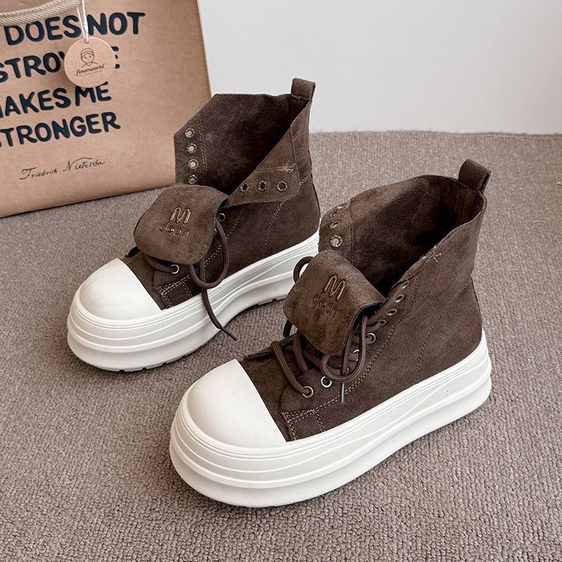 韩版废土风复古磨砂系带厚底马丁靴女2025秋冬新款小个子休闲板鞋