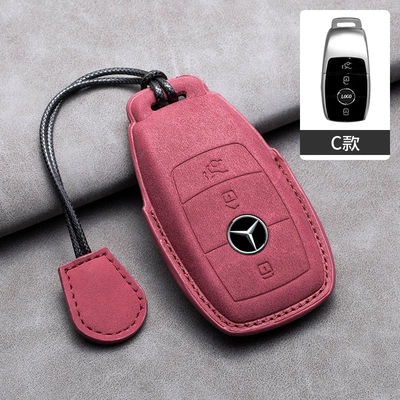 Car key bag: C- Class Key Cover - mercedes-benz-hollow-c-type-volcanic-red-leather-rope