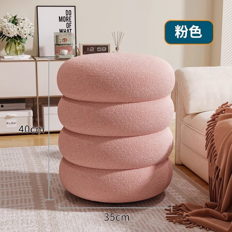 リビングルーム用ラムウールベンチ、家庭用丸型スツール、玄関用ネットセレブ子供用ソファ、低スツール、シンプルなスツール、靴交換用スツール|undefined