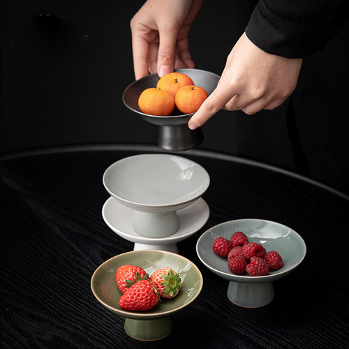 Retro Chinese ceramic high-foot plate Japanese snack tea tray dried fruit basket fruit plate tray for Buddhist family fruit plate