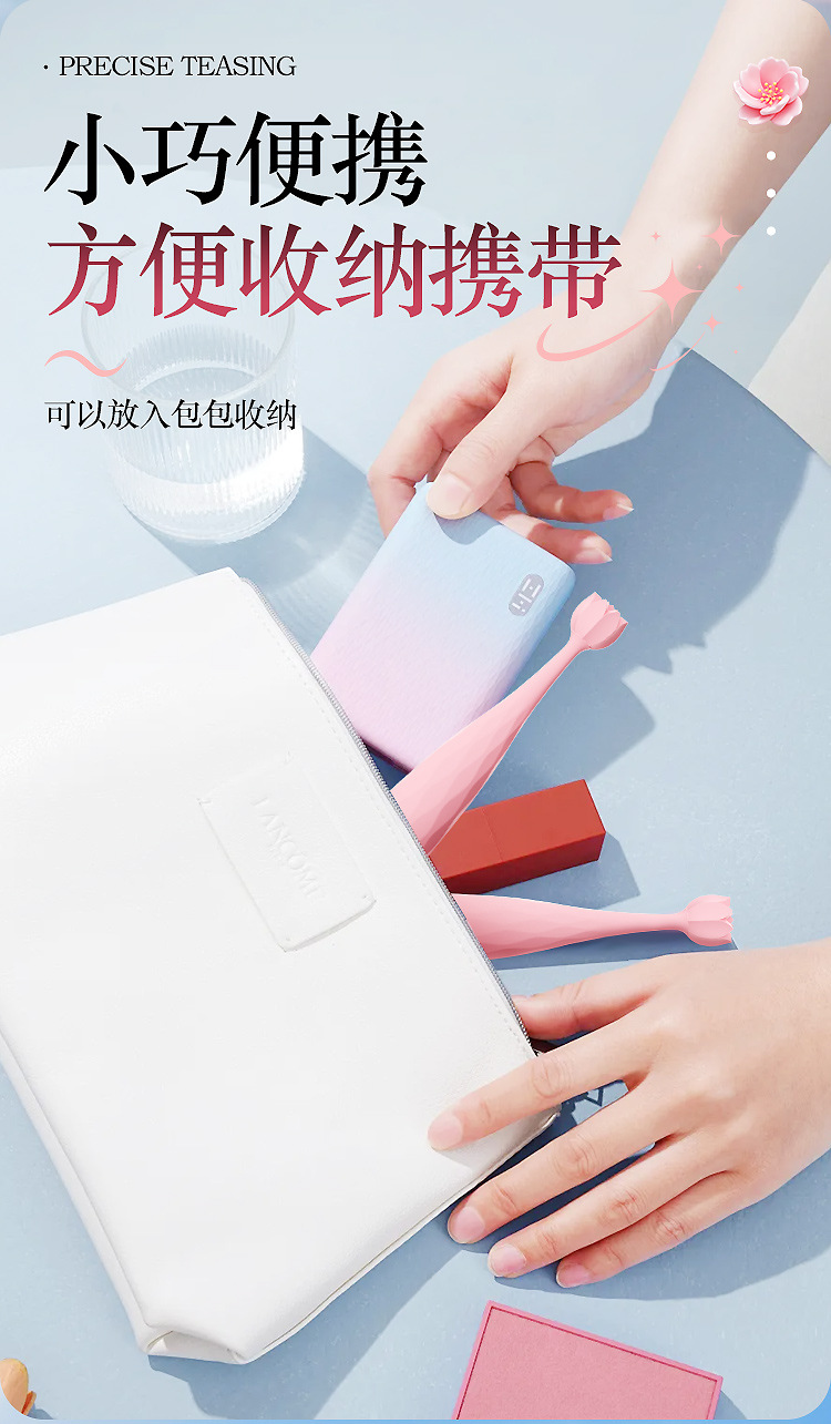 Rechargeable Lotus Multi-Frequency Vibrator Wand, Silicone Heating Teasing Stick, Pink — detail image 21