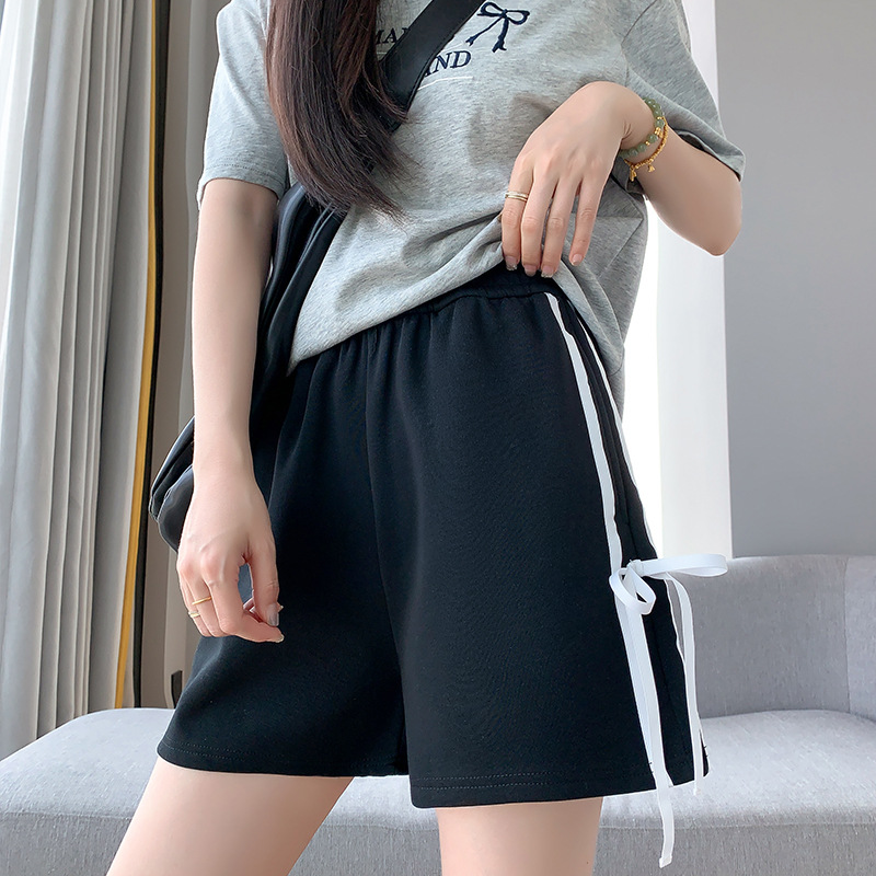 Pantalones Cortos Deportivos a Rayas para Mujer de Algodón, Cintura Elástica, para Deporte, para Verano