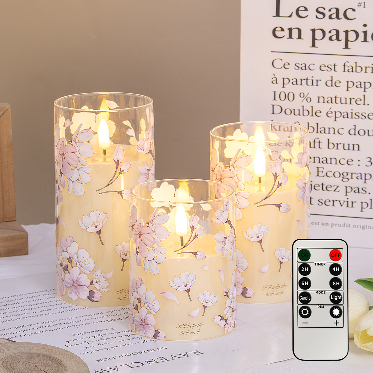 복숭아꽃 3종세트(리모컨모델)에는 배터리가 포함되어 있지 않습니다.