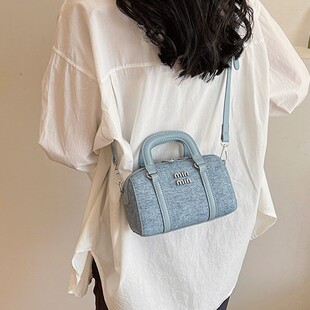 Niche High-end Sense Denim Bowling Bag Women's 2025 New Style Celebrity Style Simple All-match Shoulder Crossbody Bag