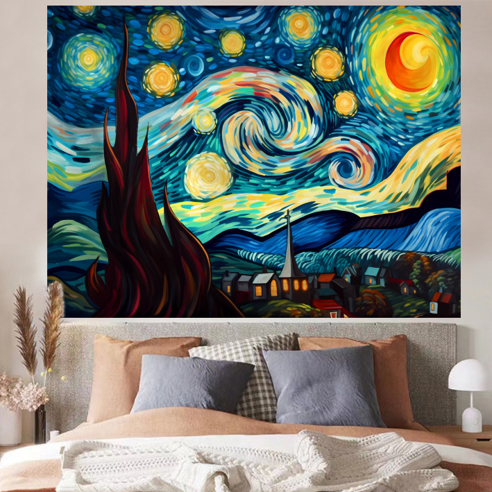 반 고흐 치유 풍경 교수형 천 IN 배경 천 방 벽 천 침실 머리맡 배경 벽 틈새 교수형 그림 캔버스