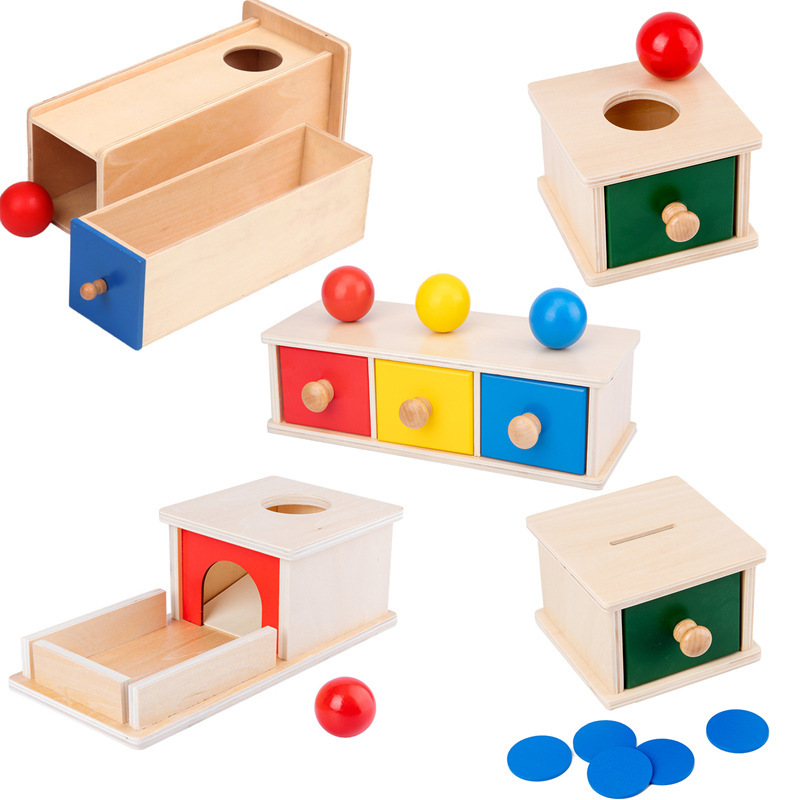 Wooden Ball Drawer Target Box Educational Toys Young Children Montessori Early Education Pressure Ball Box Development Coin Box Teaching Aids