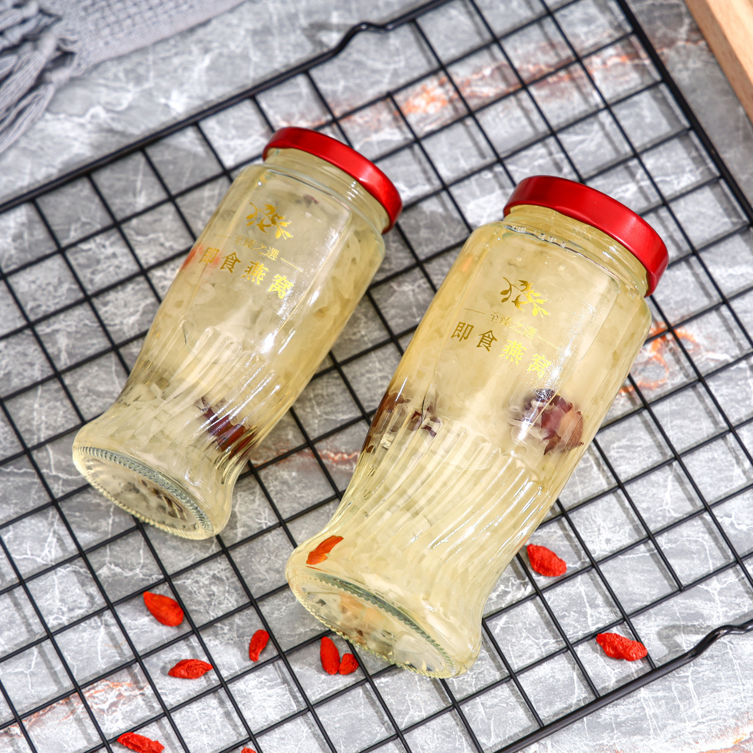 新款泰国鲜炖银耳羹瓶即食透明分装玻璃瓶装鲜露瓶密封可高温蒸煮