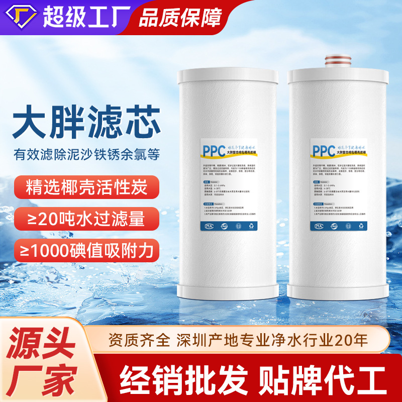 10寸大胖pp棉滤芯椰壳烧结活性炭滤芯全屋前置过滤器净水器滤芯