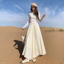 包邮秋季高腰杏色慵懒宽松垂感大摆阔腿裙裤子代发