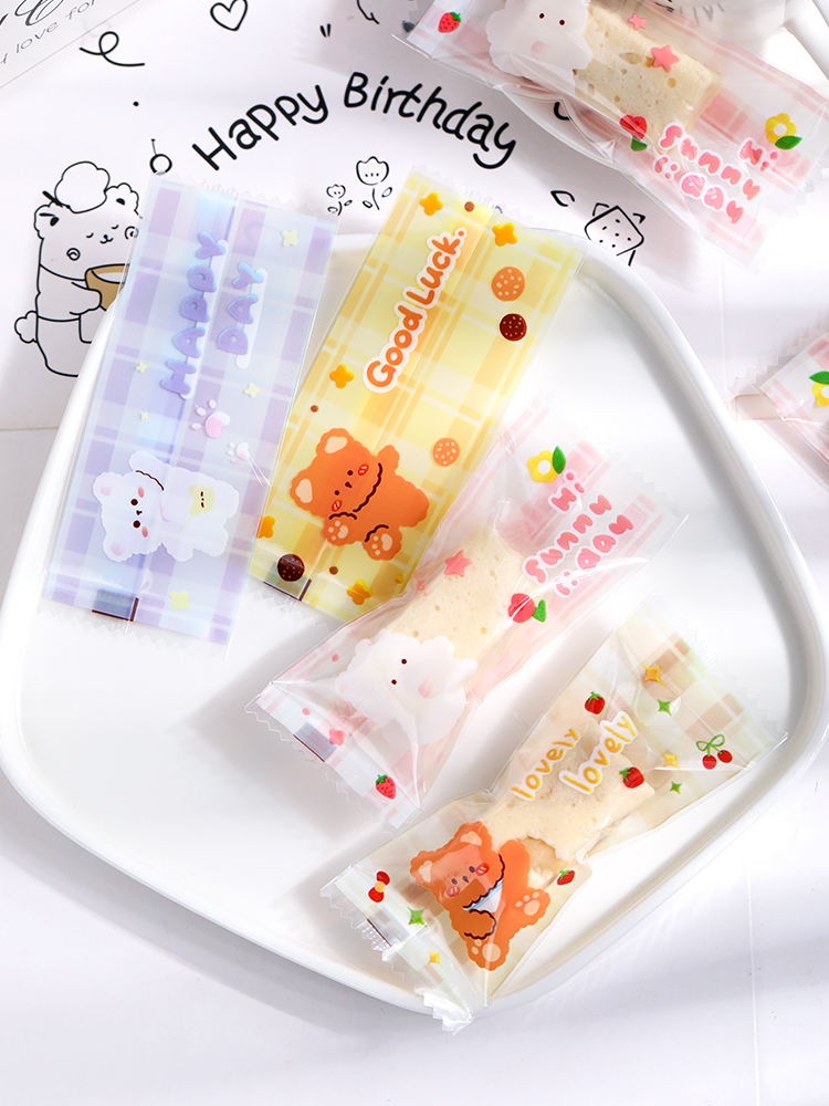 Bolsa de embalaje de nougat, embalaje de toffee, papel de azúcar, bolsas de pastel de leche de mango, sello de máquina transparente, bolsas pequeñas letras esmerizadas