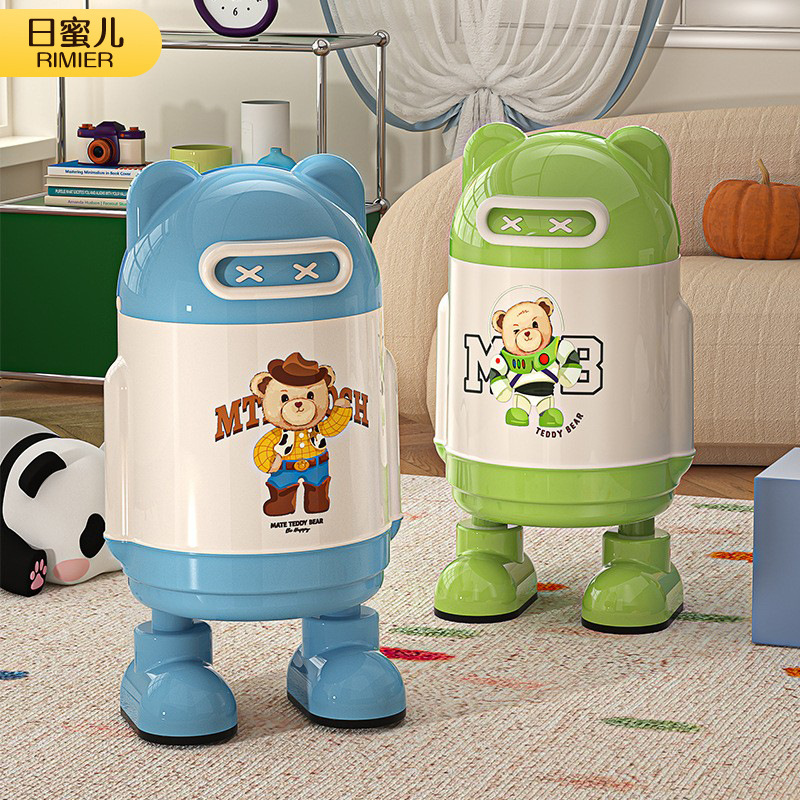 Teddy Bear Household Floor-Standing Living Room Trash Can with Large Capacity and Good Appearance Kitchen Bathroom Storage Ornaments with Lid