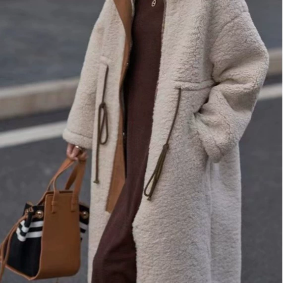 Пятно Amazon 2024 осень и зима ins ветер шерсть ягненка пальто женское толстая корейская версия средней и длинной хлопчатобумажное пальто женское