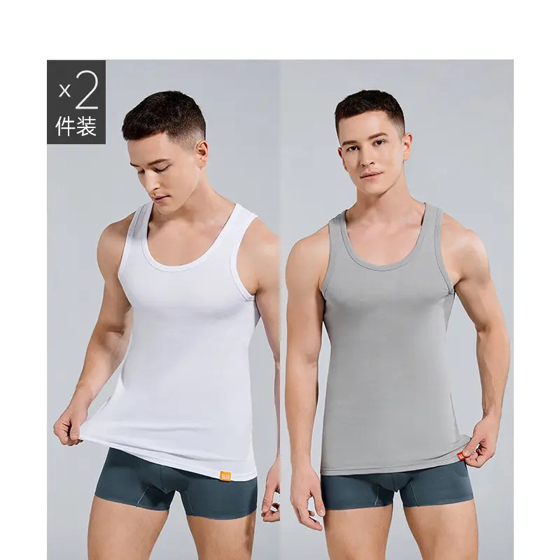 Algodón peinado de dos piezas chaleco de algodón para hombres en verano con chaleco sin mangas, chaleco de ocio para hombres de mediana edad