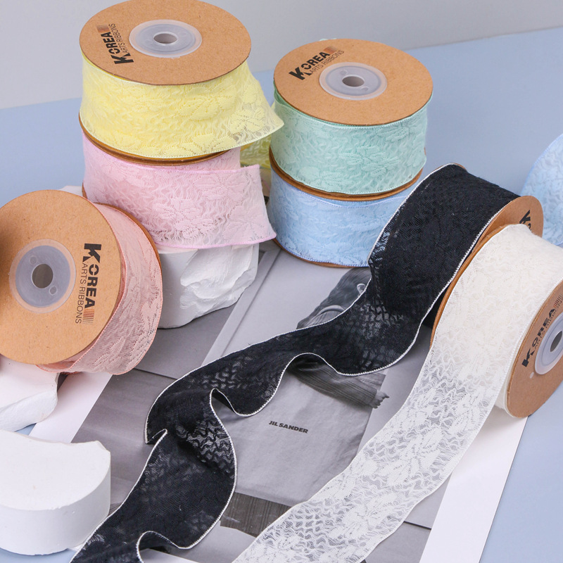 Macaron color soft lace ribbon hair accessories gift flower packaging materials straw hat bow thin lace ribbon