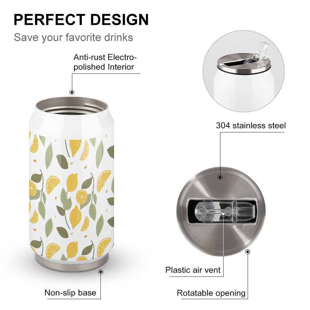 易拉罐创意可乐杯带吸管不锈钢可乐罐保温杯DIY热转印不锈钢水壶