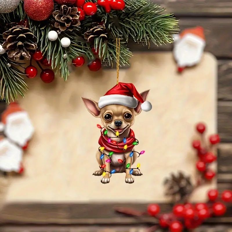 Transfronterizos 2D acrílico plano caricatura Navidad perros adornos colgantes de automóviles