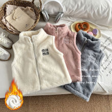 儿童冬季仿兔绒马甲加绒加厚纯色刺绣亲子马甲洋气韩版中大男女童