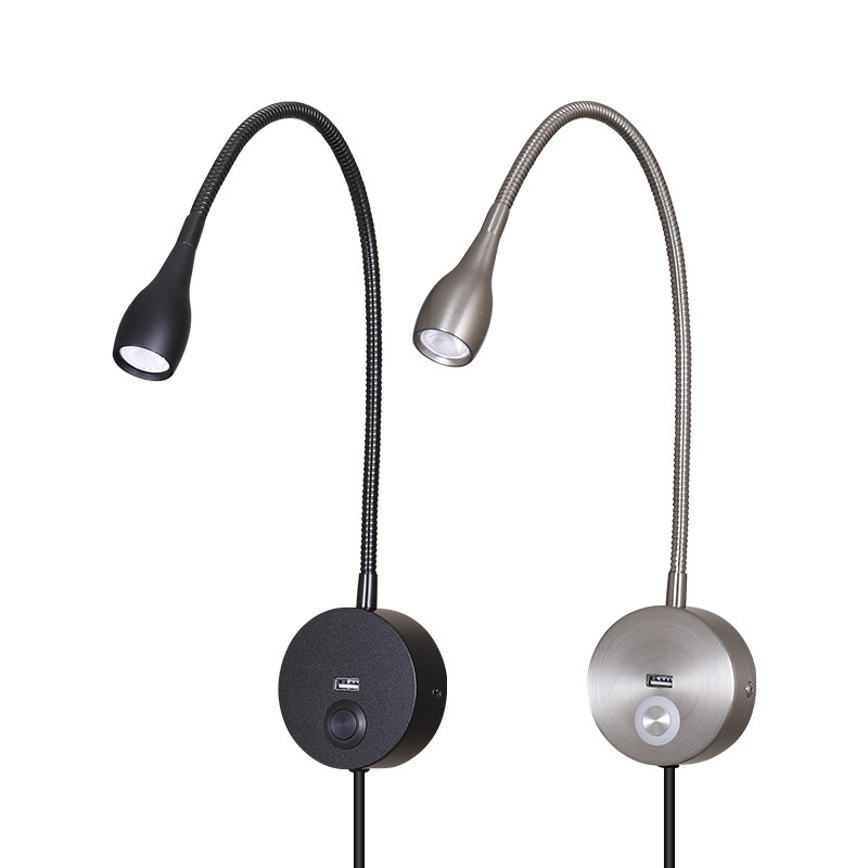 Led Wall Lamp with Plug-In Cord, Flexible Tube Spotlight, Bedroom Bedside Reading Light with USB Port, Bendable Tube Background Wall Light