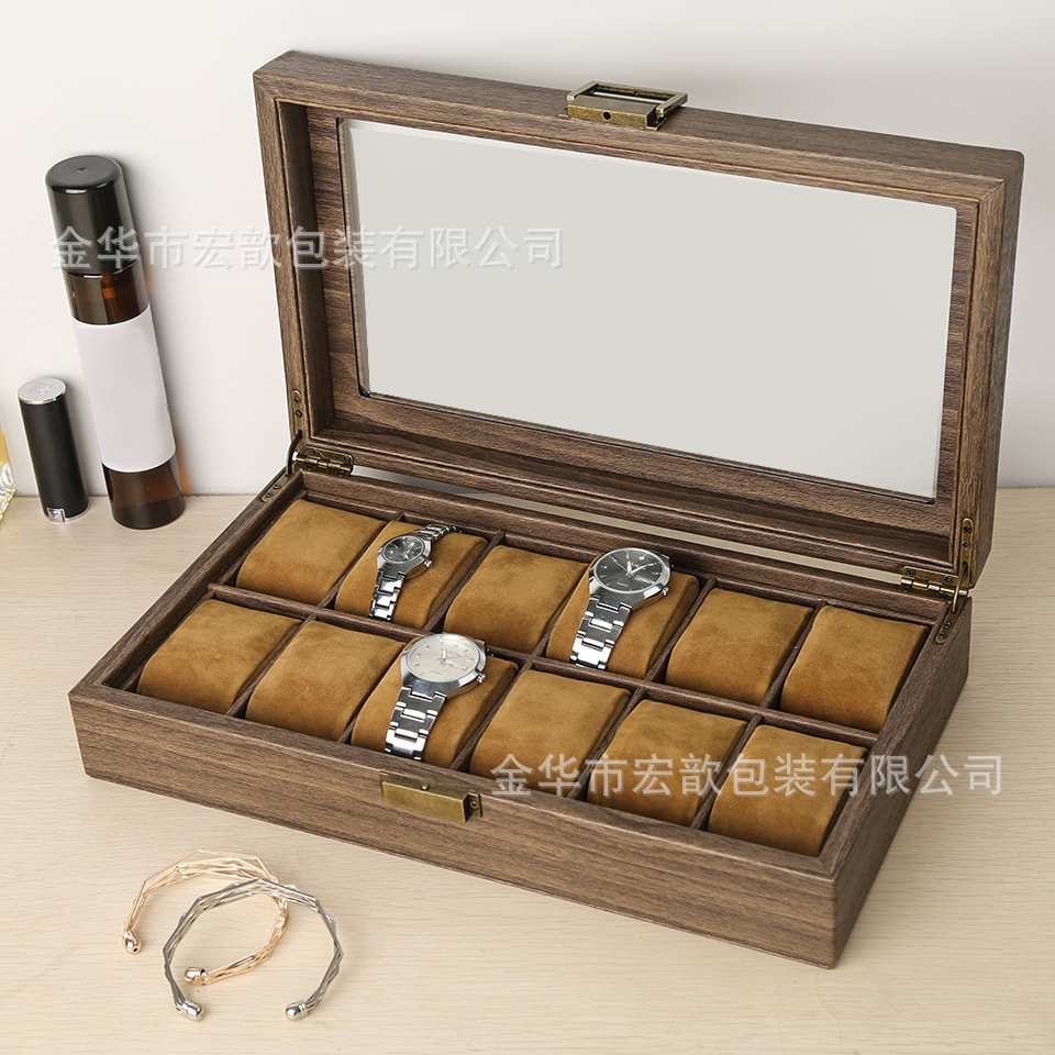 Amazon Venta caliente caja de regalo pu vintage madera grano cuero reloj caja de embalaje caja de colección caja de almacenamiento en stock al por mayor