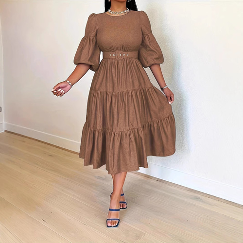 ON01266 Summer and Autumn New Plus Size Women's Fashion Round Neck Swing Denim Dress