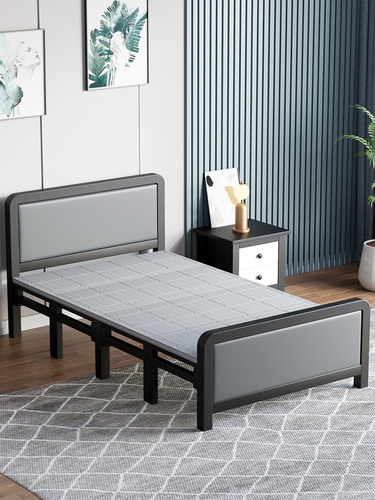Folding bed office lunch break hard bed simple single iron bed 1.5m double bed portable simple four-fold bed