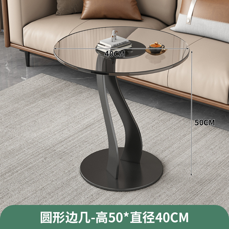 Mesa de té de acero inoxidable de lujo ligero italiano, sofá, esquina de vidrio de la sala de estar, mesa redonda minimalista moderna, simple y de alta calidad