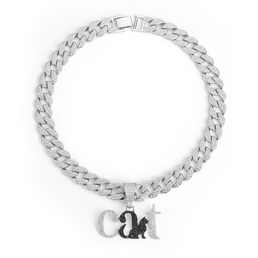Europa y América hip hop diamante completo creativo carta gato animal colgante cubano collar fresco de los hombres de moda hip hop Accesorios image 6