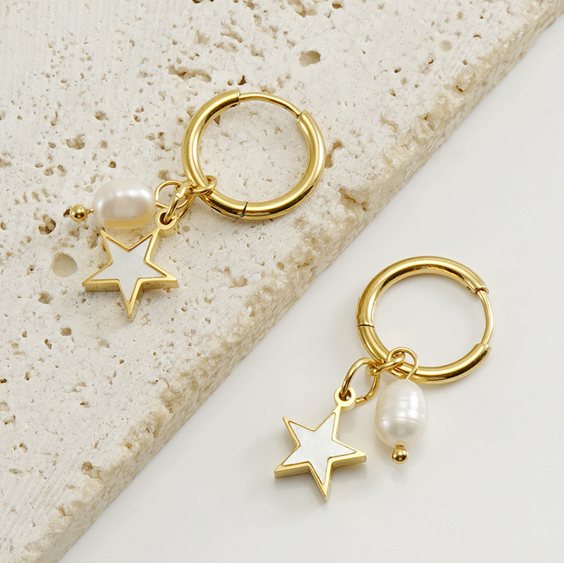 304 Stainless Steel Material 1 Pair Fashion Star Plating 304 Stainless Steel Shell 18K Gold Plated Stainless Steel Earrings