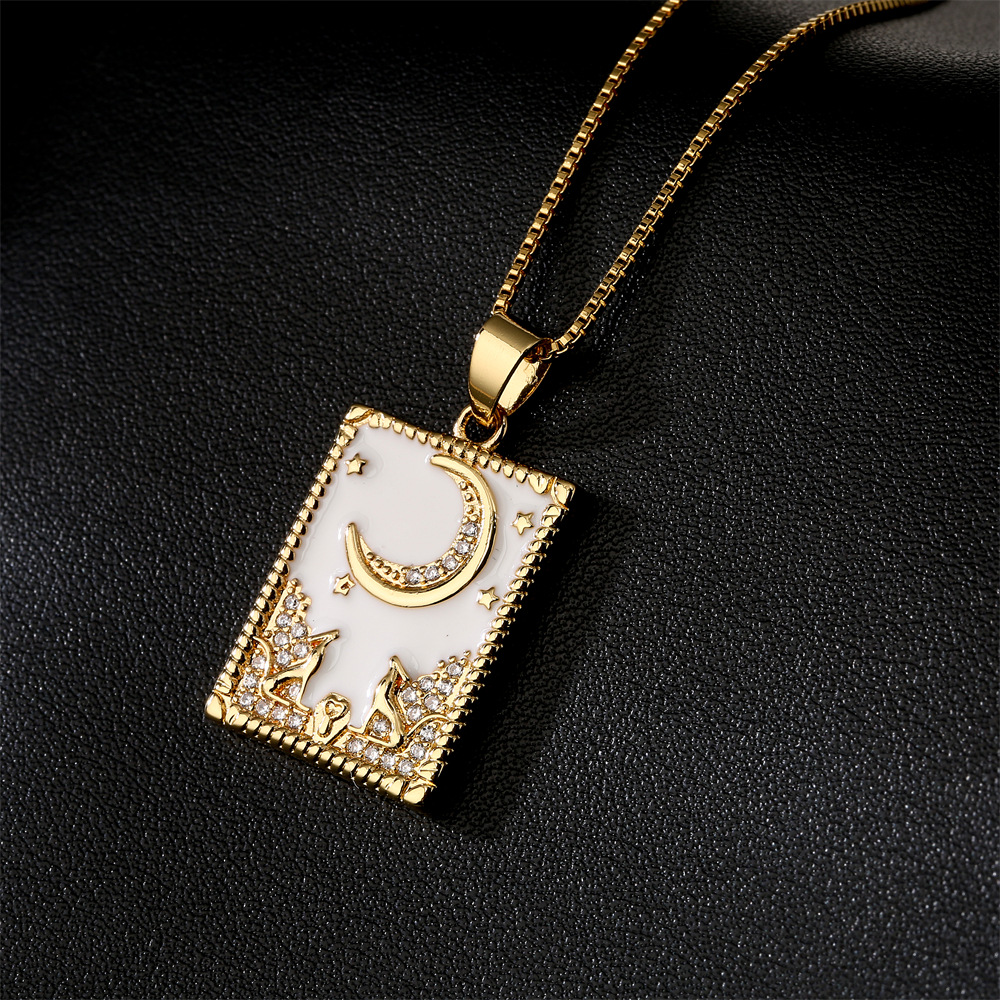 Fashion Retro Copper Plated 18k Gold Zirconium Oil Painting Pendant Necklace display picture 1