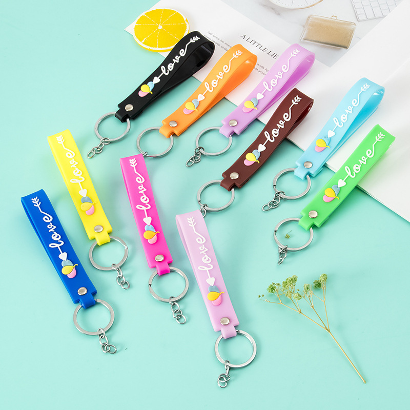 Creative Colorful Balloon Print Pvc Soft Rubber Love Car Metal Keychain Backpack Handbag Decoration