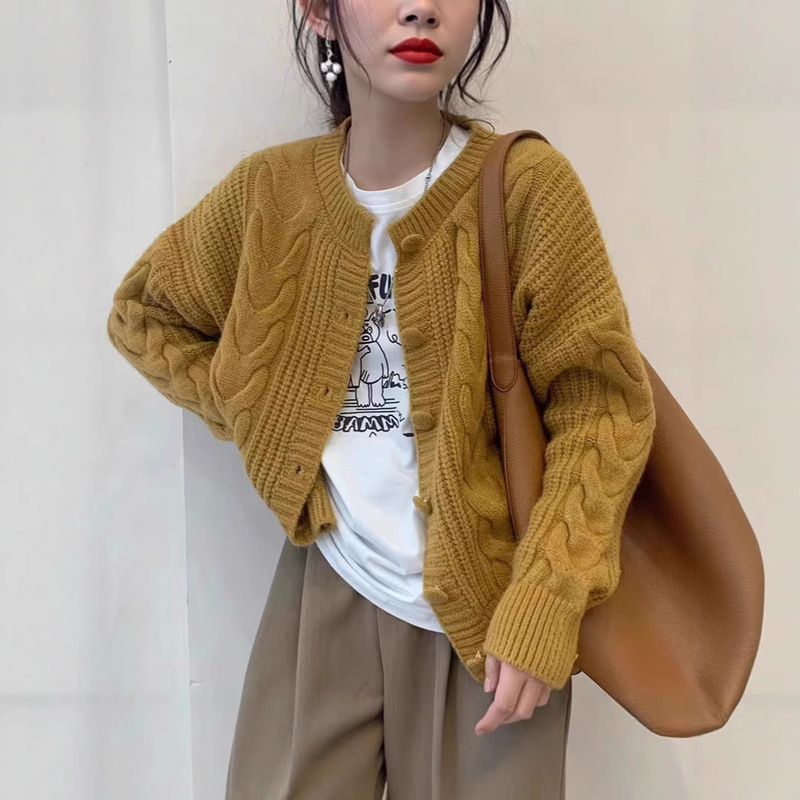 Casual Literary Retro Twist Knitted Cardigan 2025 Early Autumn and Winter New Korean Style Soft Milk Style Loose Sweater Jacket