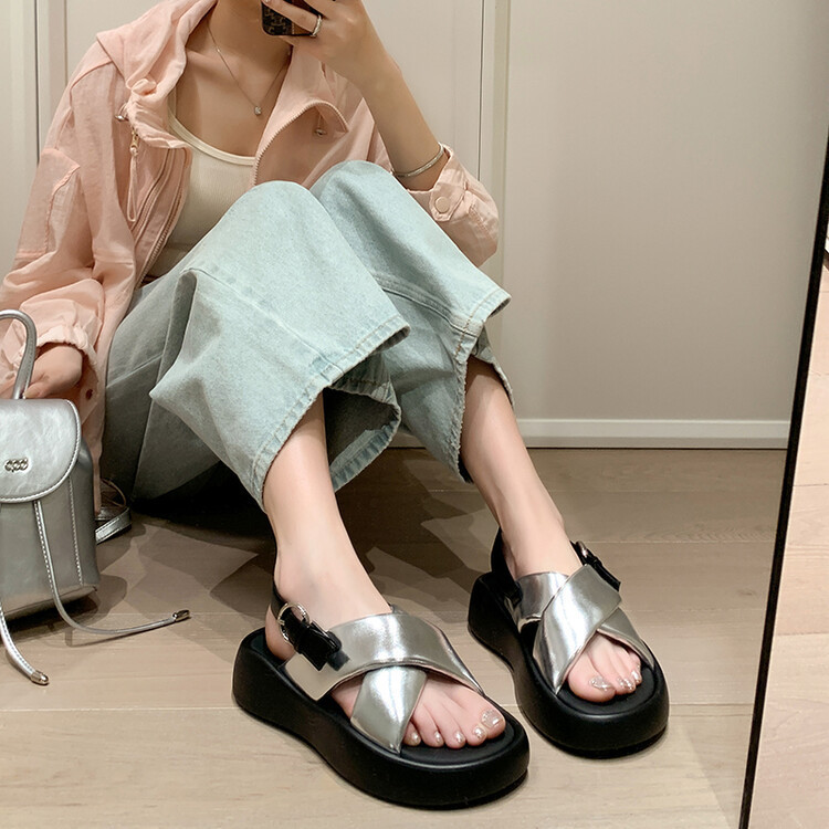 ~ On the Clouds ~ 2024 Summer Platform Open Toe Women's Sandals Fashionable Rear Trip Wedge Casual Romanesque Sandals