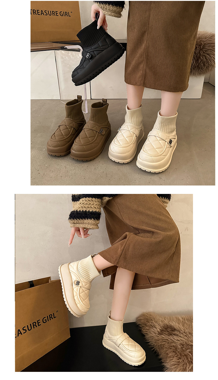 Warm Women's Velvet Ankle Boots With Thick Sole And Slip-on Style_voghion.com