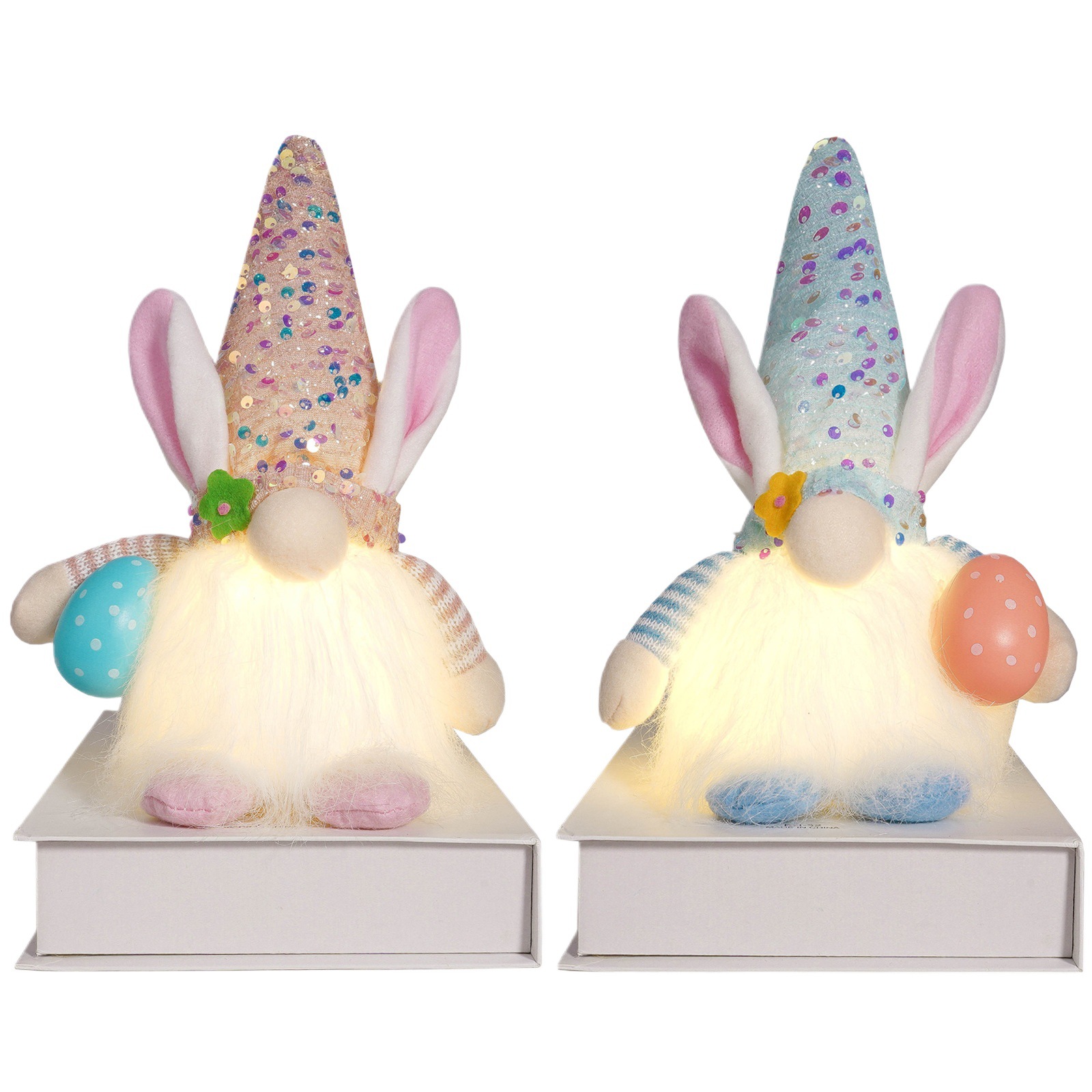 Nuevos productos transfronterizos de Pascua luminosa con lámpara conejo muñeca huevo esquinilla sombrero muñeca sin cara decoración