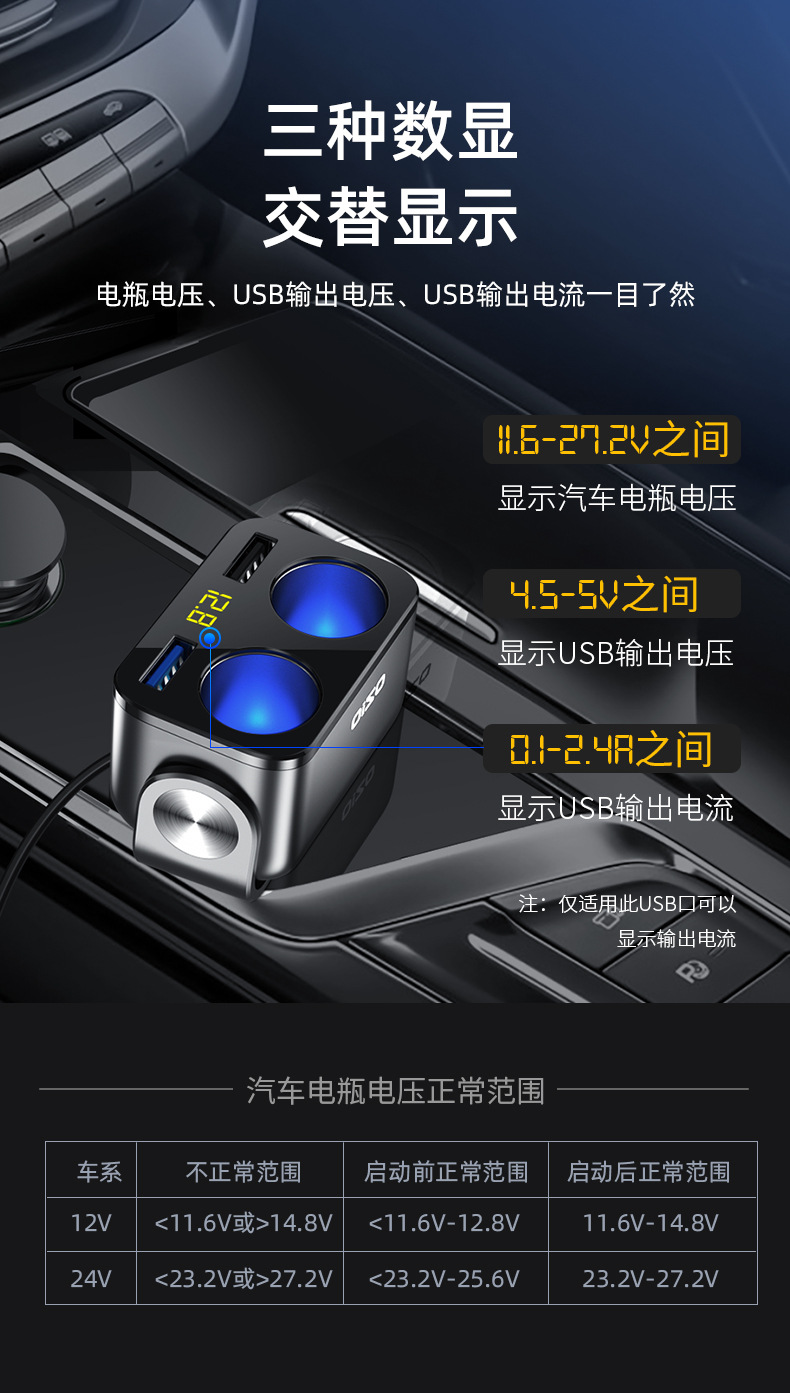 【Y48Qa】Car Charger with Cable, Dual Car Charger, Multi-Functional Cigarette Lighter Adapter