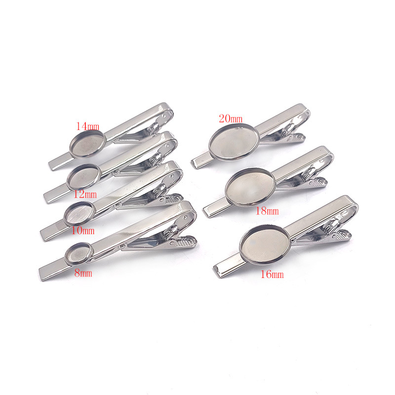 Cross-Border Hot-Selling Stainless Steel Time Gemstone Holder Tie Clip Welded Round Holder Titanium Steel Collar Clip DIY Jewelry Accessories