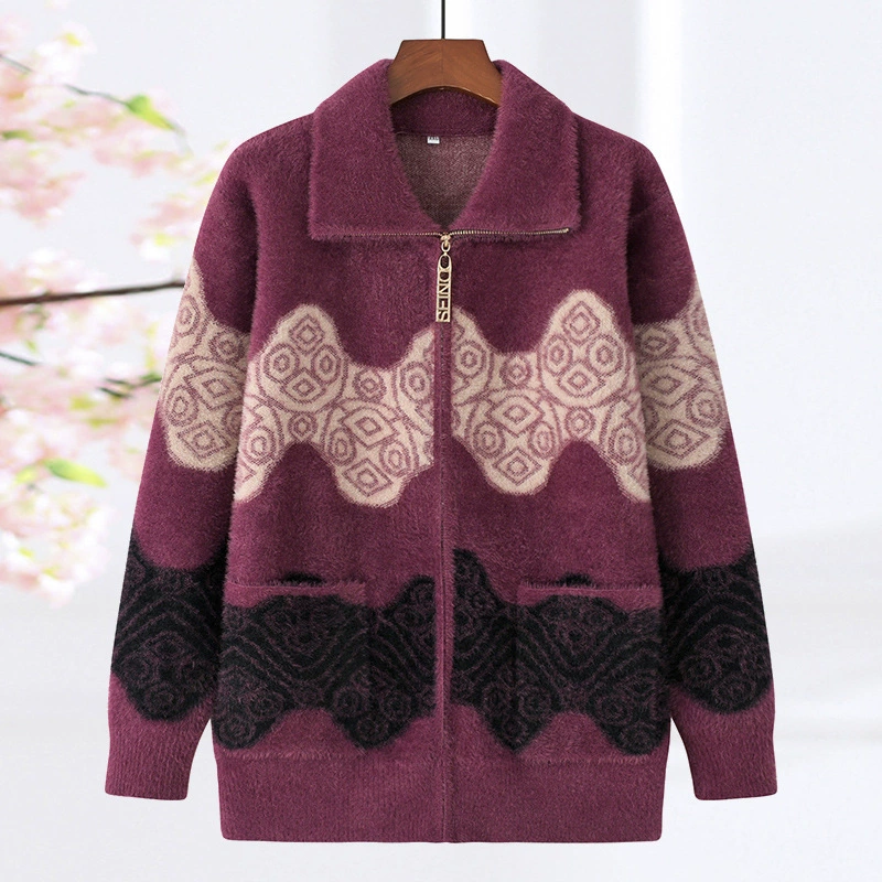 Мама осень-зима имитация норка бархатная куртка новый иностранный стиль среднего и пожилого возраста женский толстый кардиган с молнией лацканный топ