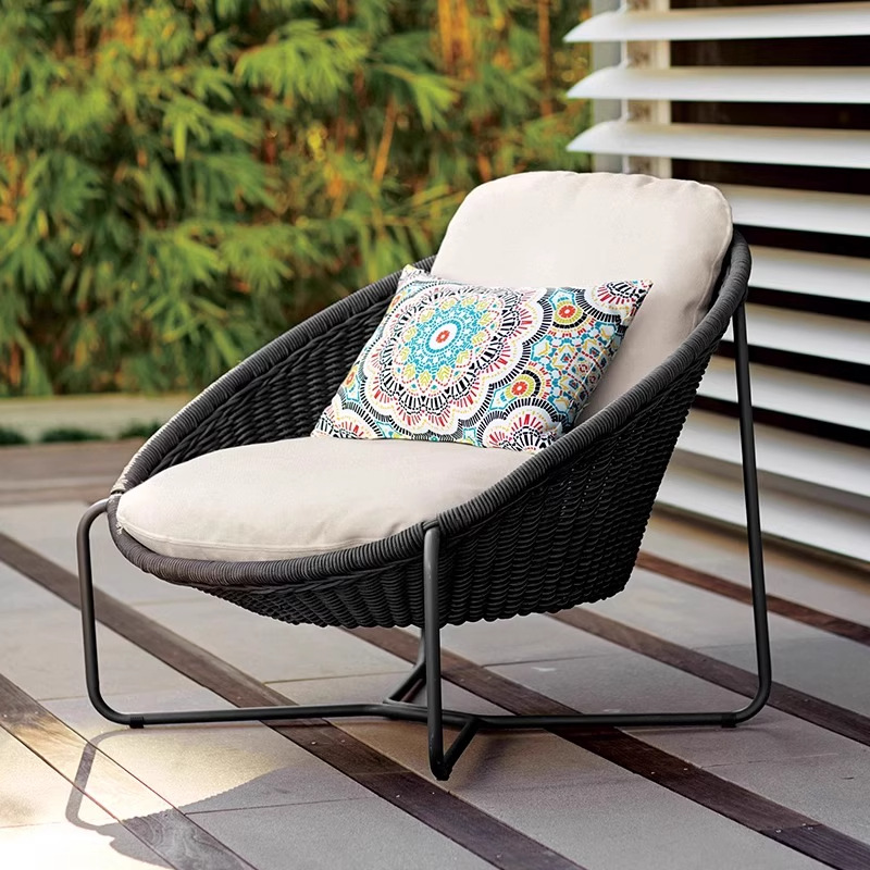 Ocio al aire libre sofá de caña patio jardín silla de trenzado de cuerda de doble persona interior y exterior balcón combinación de sillón de relajación