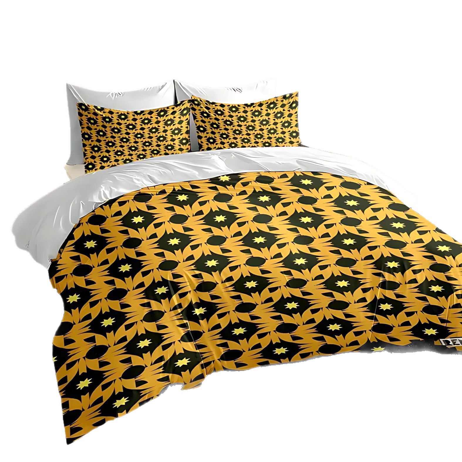 TEMU / JIT transfronterizo nuevo color amarillo gráfico colchón funda funda funda almohada conjunto fuente de ropa de cama fabricante